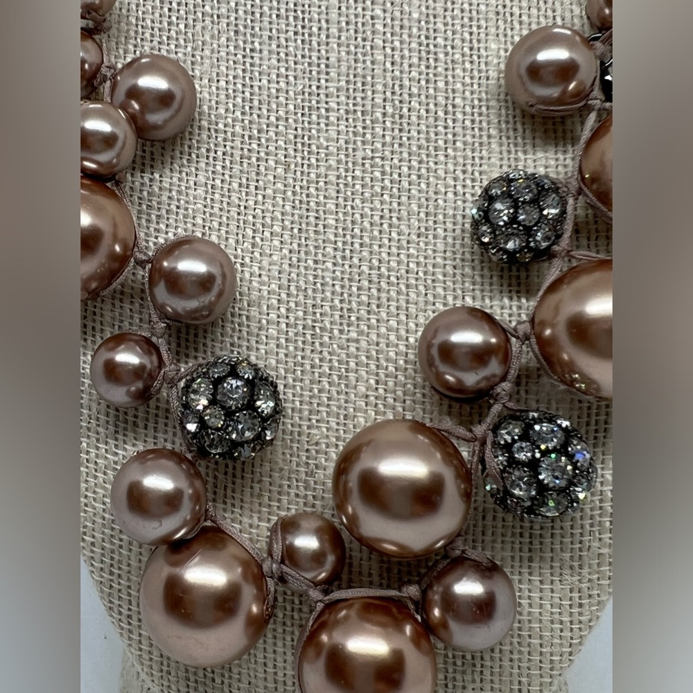 J Crew Champagne Bubbles & Rhinestone Spheres Ribbon Necklace - Picture 2 of 5